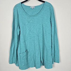 Habitat Womens Slub Knit Tunic Top Size M Teal Flowy Lagenlook Casual Relaxed